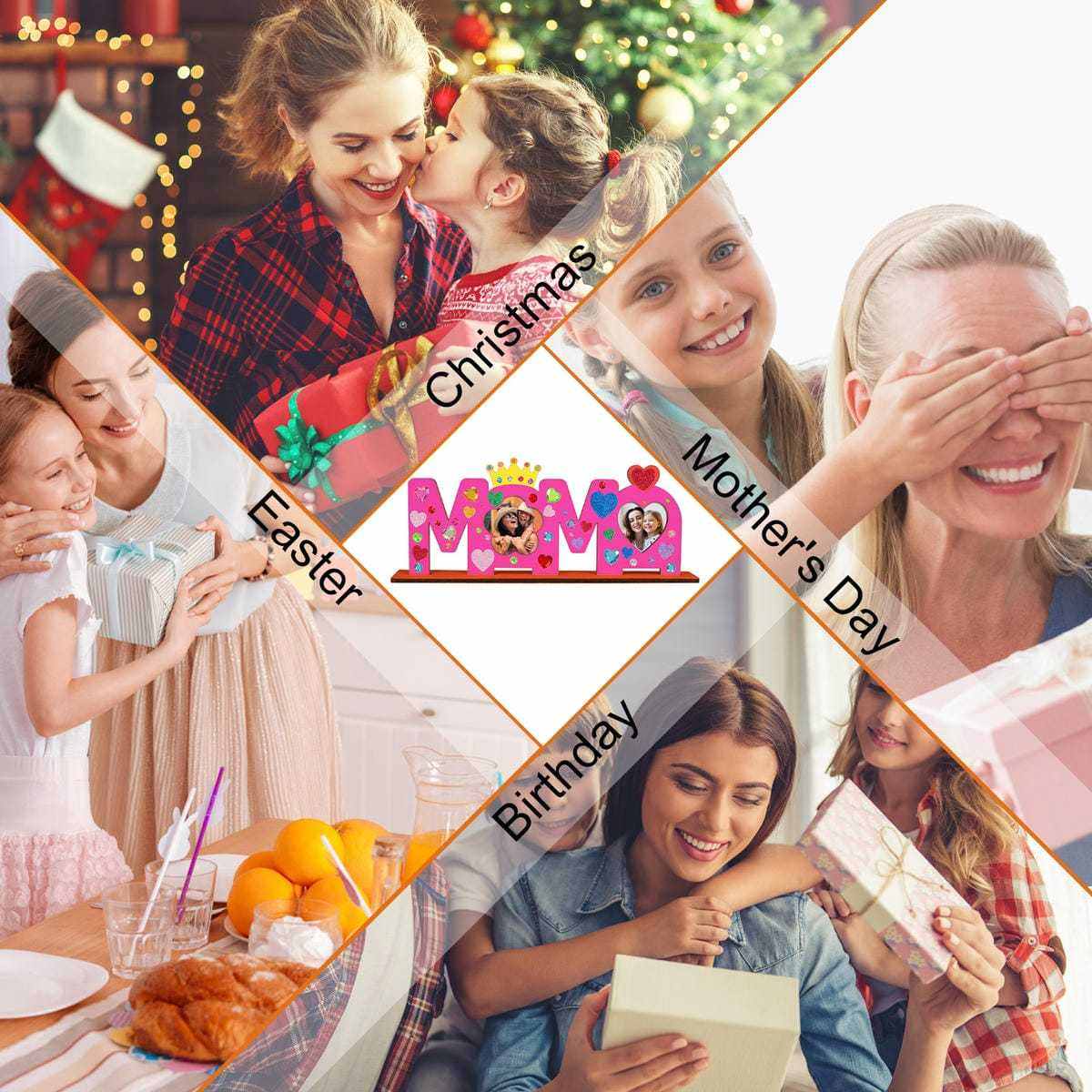“MAMA” Wooden Sign With Stand, Decorative Gift For Mom With Photo Space, Table Decoration For Birthdays, Mother’s Day, And Family Occasions