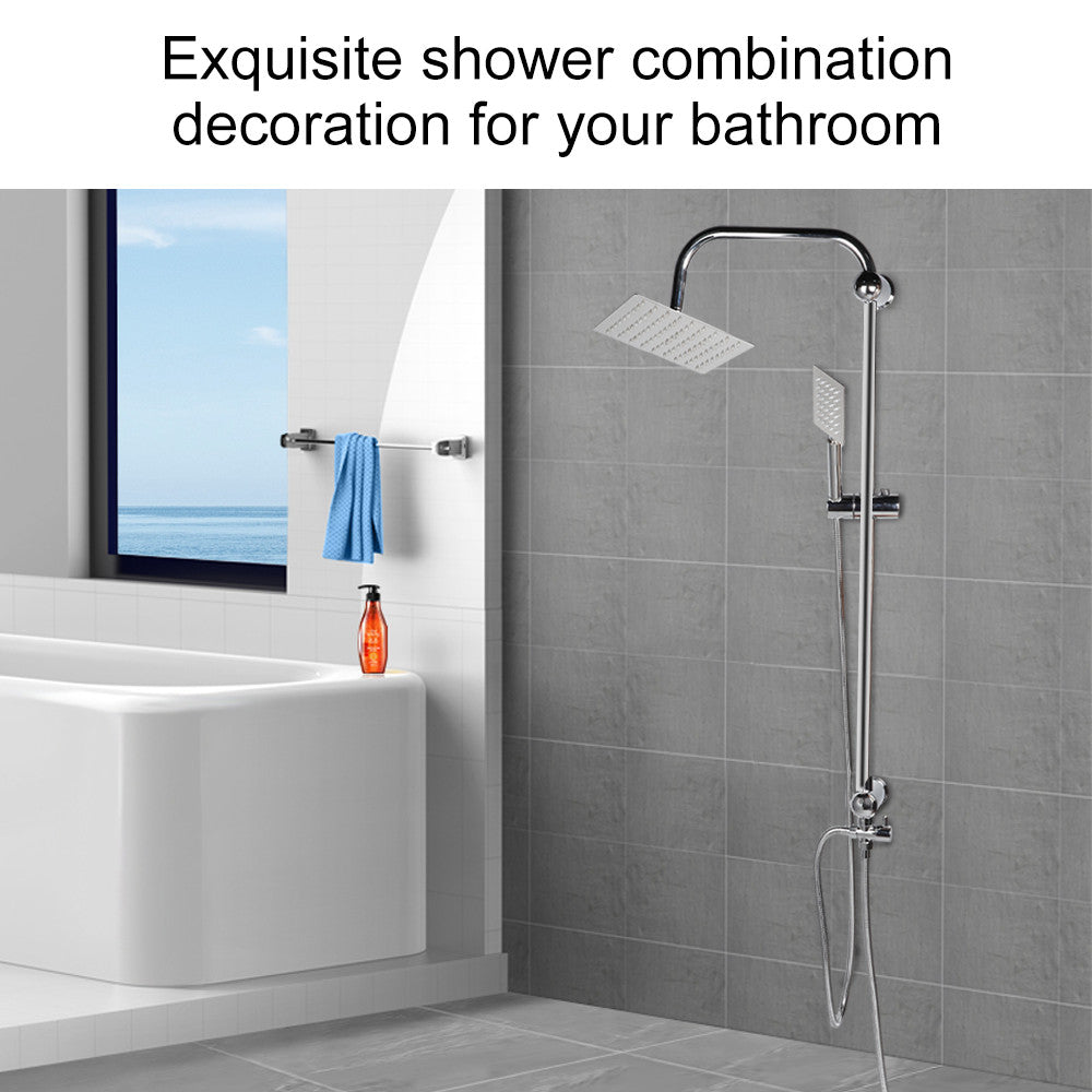 Bathroom Shower Kit Twin Head  Square Fixed Head Riser Rail Bath Mixer Tap Set