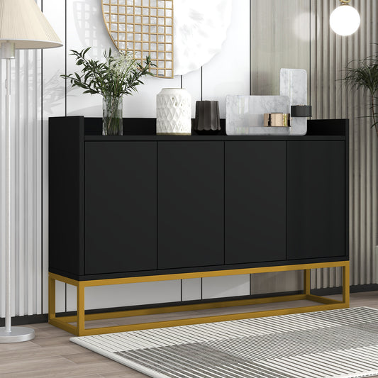 Modern Minimalist Style Sideboard 4-Door Handleless Buffet Cabinet For Dining Room, Living Room, Kitchen  Black