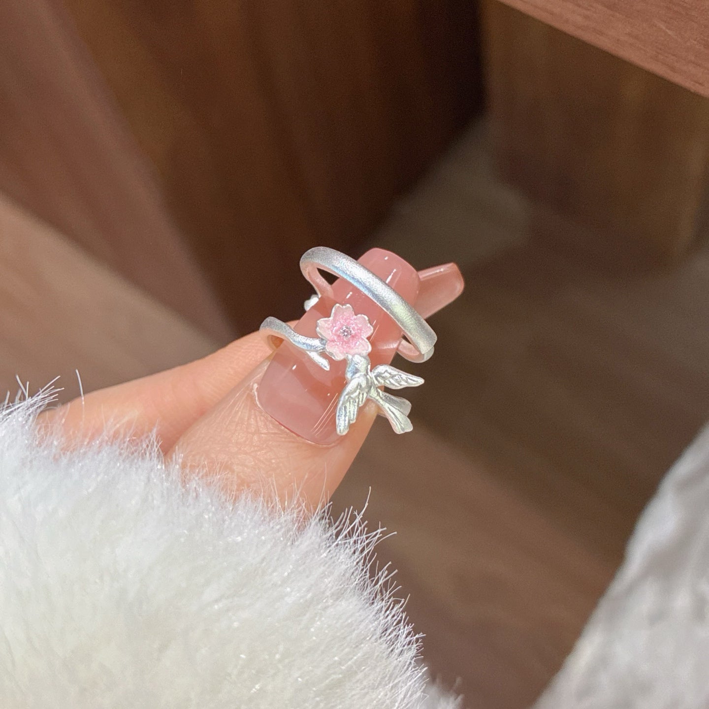 1pcs 999.9 Sterling Silver Micro-Inlaid Enamel Swallow Ring, Luxury Elegant Style, Ideal For Birthdays & Holiday Gifts