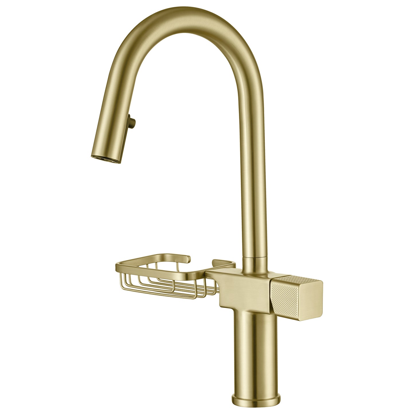 High Arc Pull-Down Kitchen Faucet - Single Hole Stainless Steel, Modern Sink Faucet  Brushed Gold