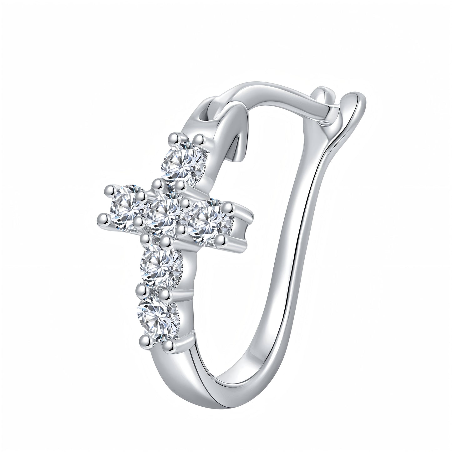 S925 Sterling Silver Cross Hoop Earrings For Women  Moissanite Christian Jewelry With GRA Certificate Platinum Plated Gift Box Set