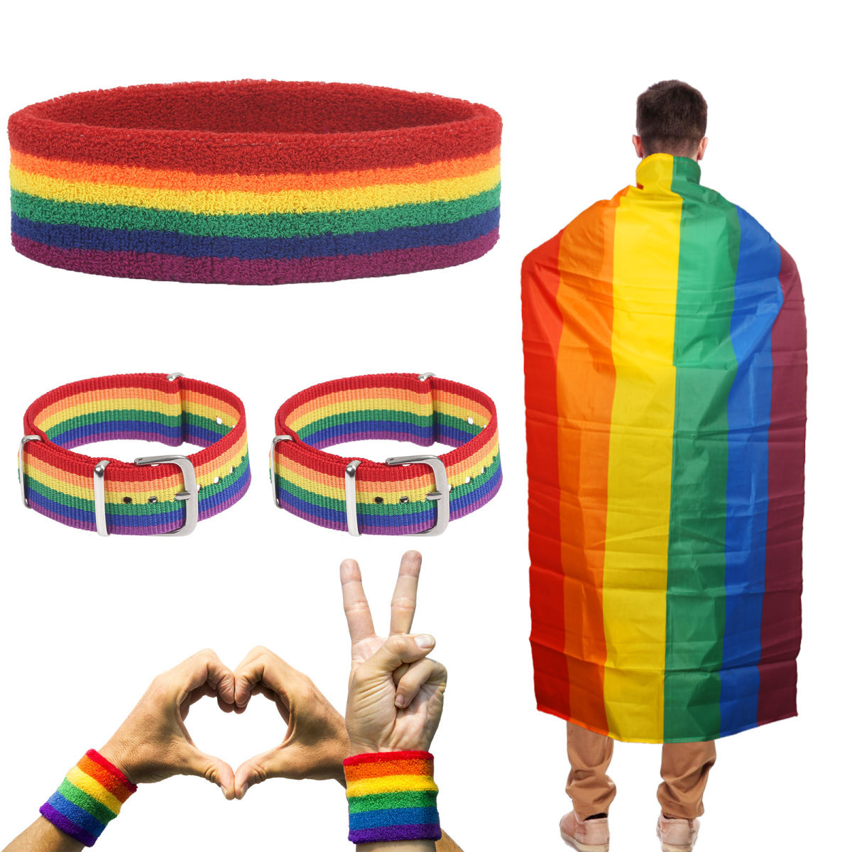 Rainbow Costume Set With Headband, Glasses, And Cape | Colorful Theme Party Costumes—Original Party Gifts For Adults