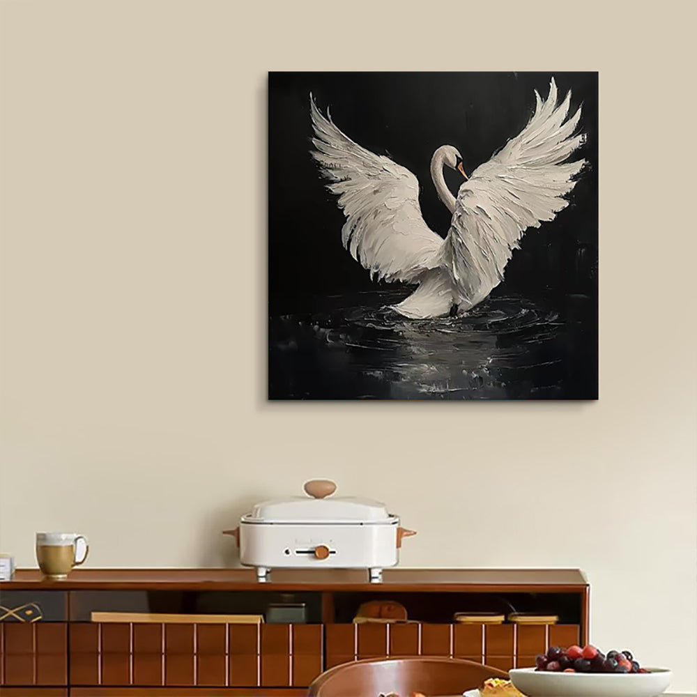 Handmade Abstract Frameless Artwork Canvas Oil Paintings Modern Animal Black Swan Decorative Dining Room Decor Rolled Frameless Unstretched Painting