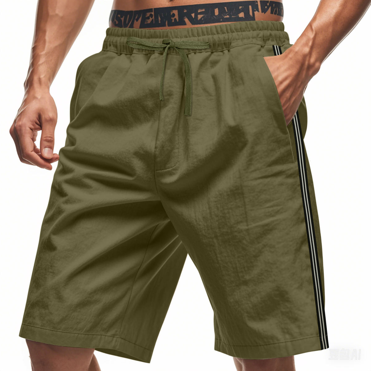 Mens Beach Outdoor Sports Shorts Breathable Striped Casual Cropped Trousers