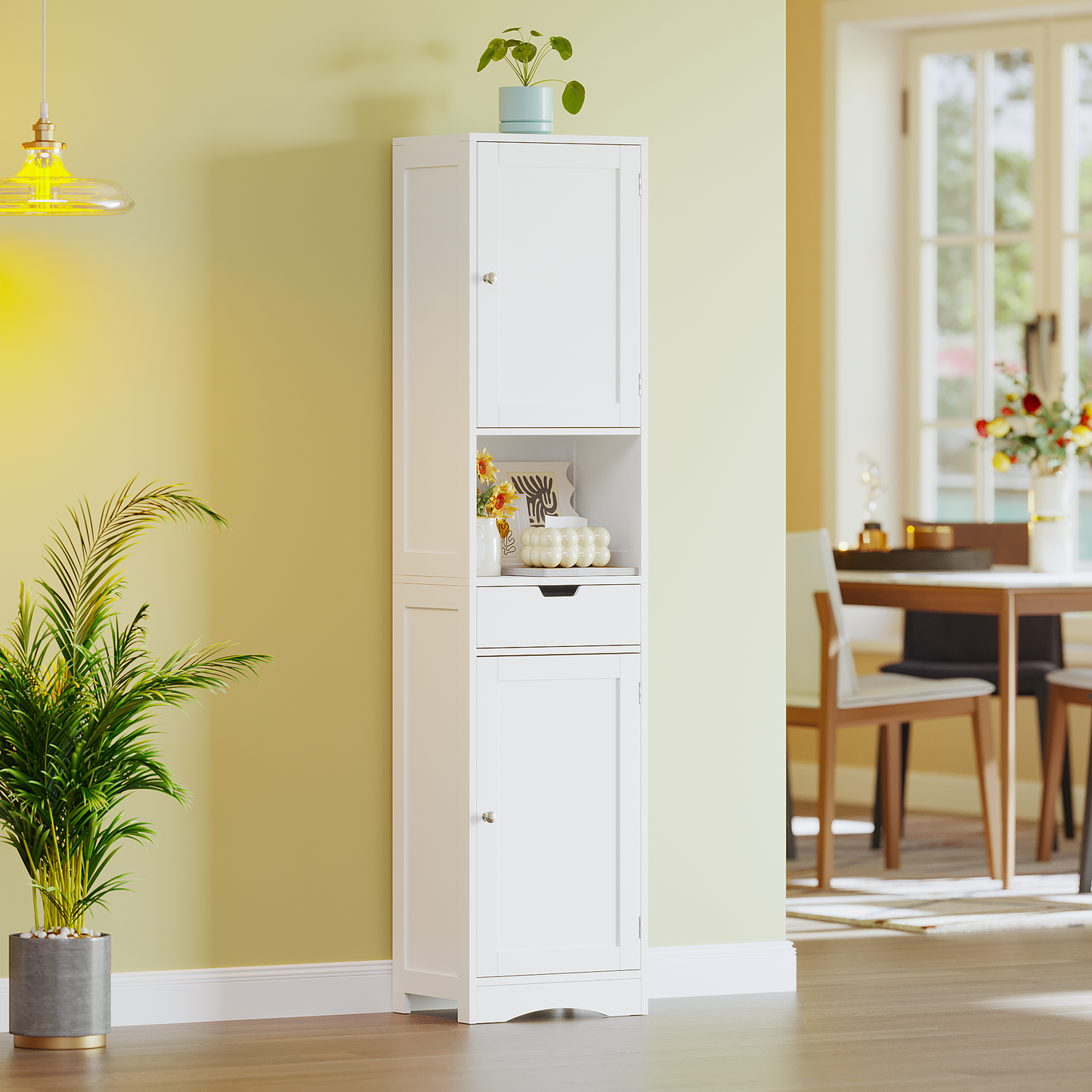 67 Tall Bathroom Cabinet, Storage Cabinet With 2 Doors & 1 Drawer, Narrow Bathroom Storage Cabinets With Adjustable Shelves, Bathroom Floor Organizer For Living Room, Entryway, Home Office, White