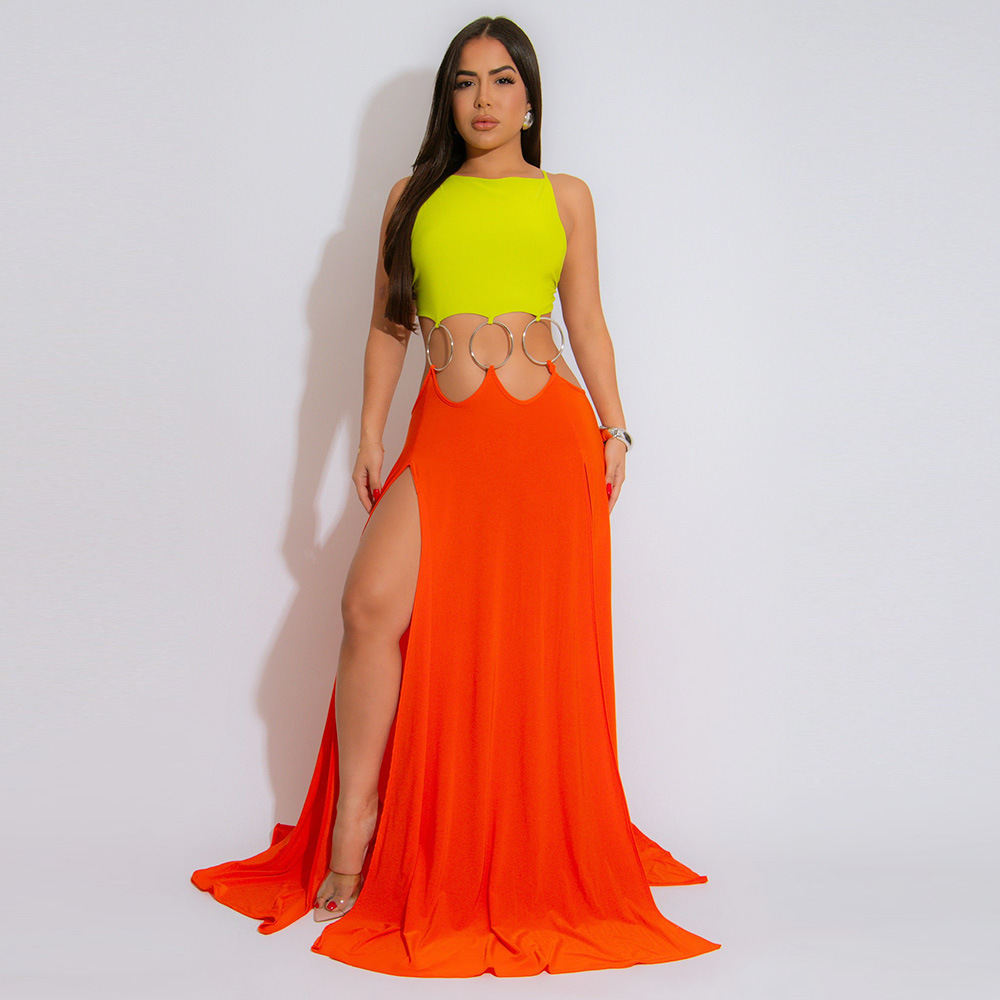 High Slit Ring Accessories Lace-up Dress