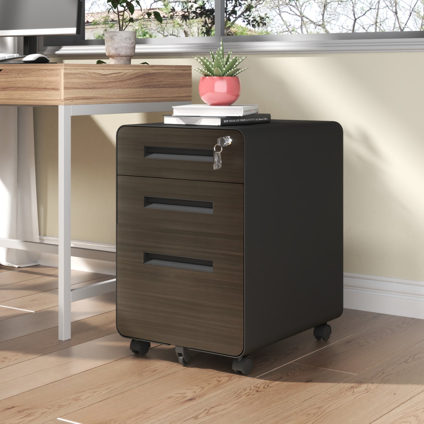 3-Drawer Mobile File Cabinet With Lock, All-Steel Metal Storage Cabinet On Casters, For Home & Office,Black, Fully Assembled, Holds A4 Letter Files