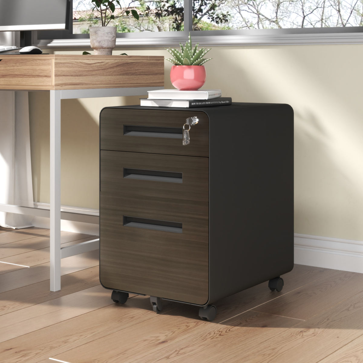 3-Drawer Mobile File Cabinet With Lock, All-Steel Metal Storage Cabinet On Casters, For Home & Office,Black, Fully Assembled, Holds A4 Letter Files