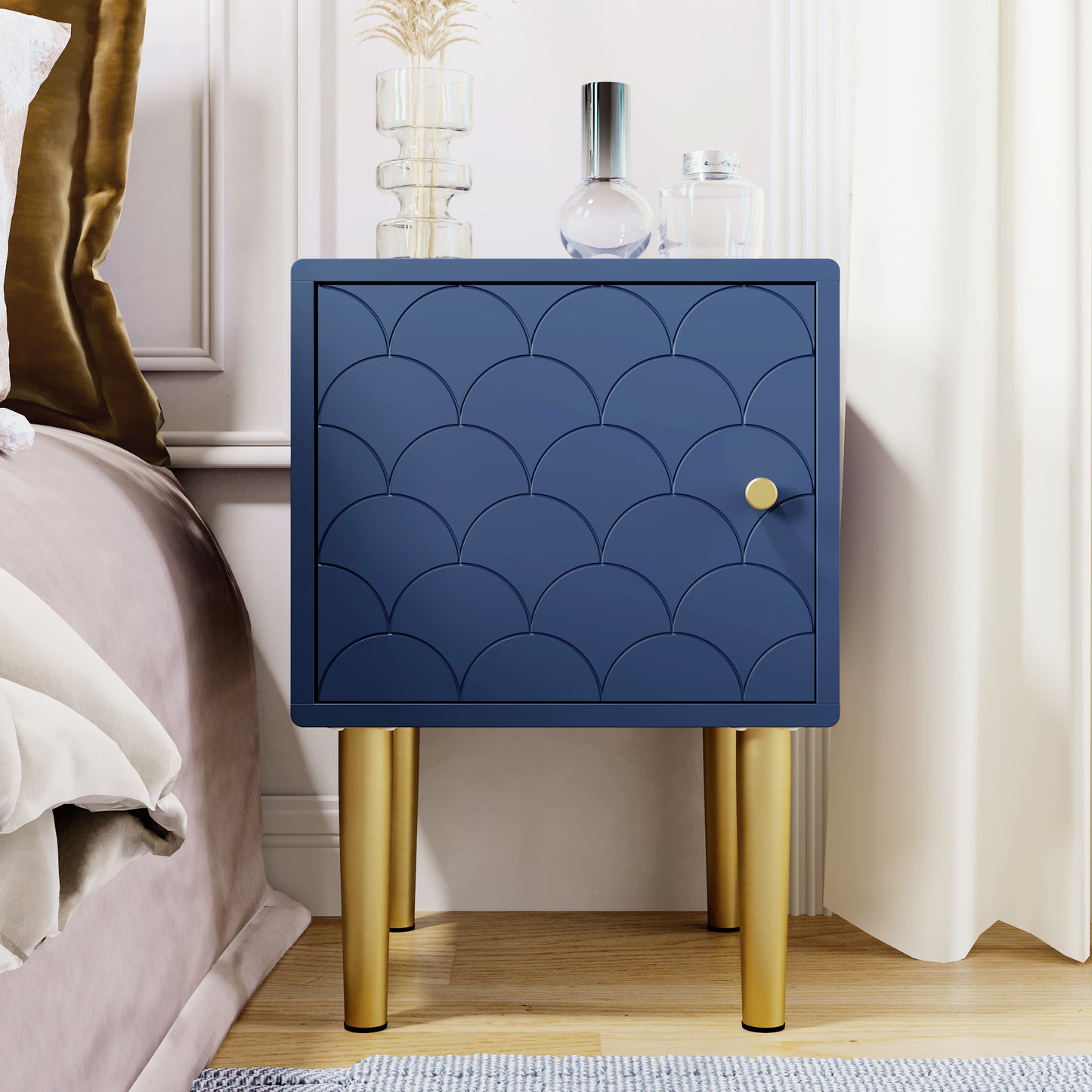 NEW Set Of 2 Bedside Table,Bedside Cabinet Side Table,Navy Blue, Sofa Table Matching Any Bed & Bedroom - H50 W35 D35 Cm