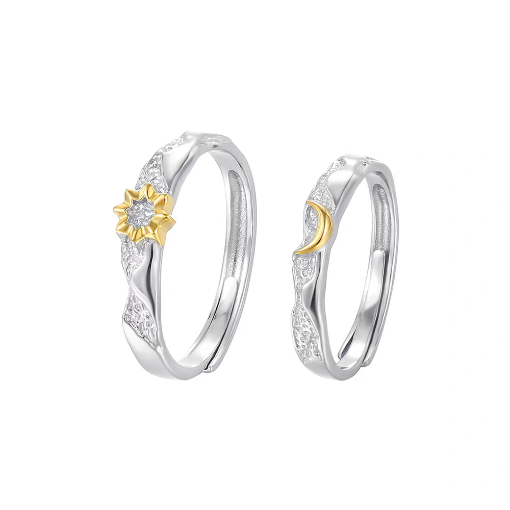 1 Pair 999 Sterling Silver Sun & Moon Couple Rings, Romantic Minimalist Promise Rings, Ideal Valentine's Day Gift For Lovers