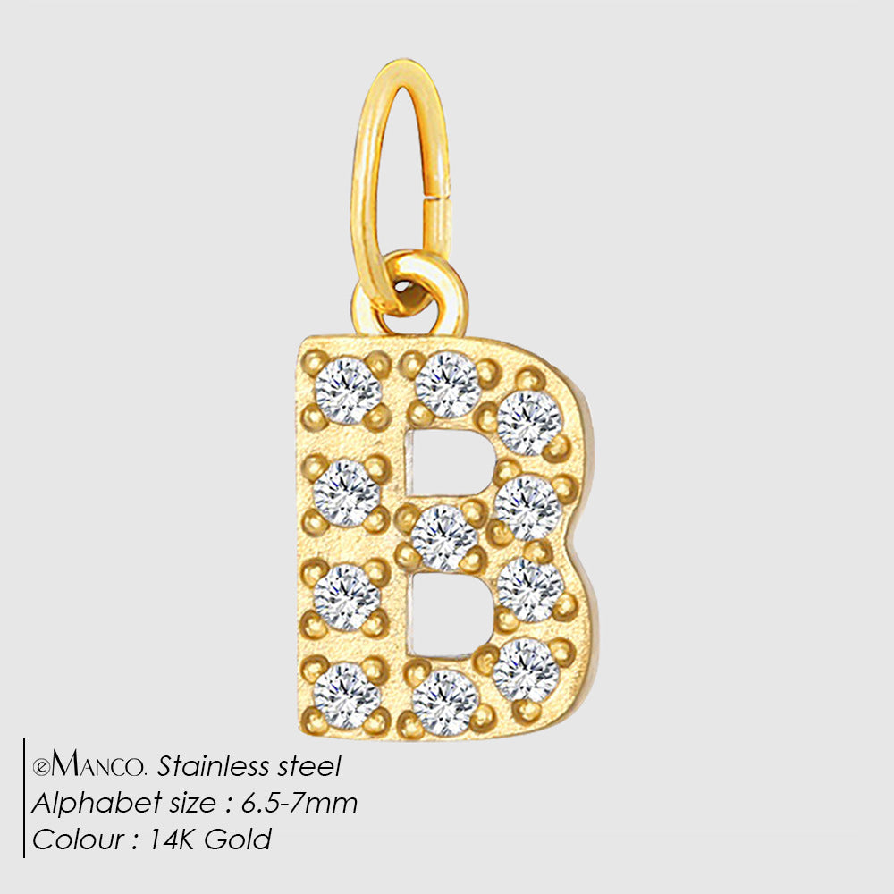 1 Piece 304 Stainless Steel Zircon Ion Plating 14K Gold Real Plated Letter Number Polished Stretch Adjustable Pendant DIY Jewelry Accessories