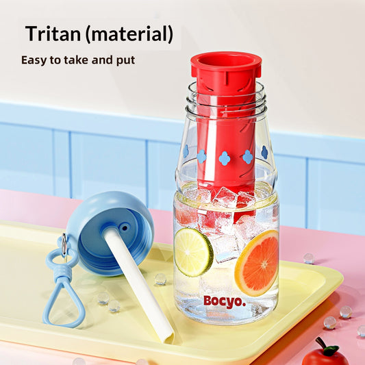New-style Student Drinking Cup With A Straw And Separate Tea Compartment For School Use