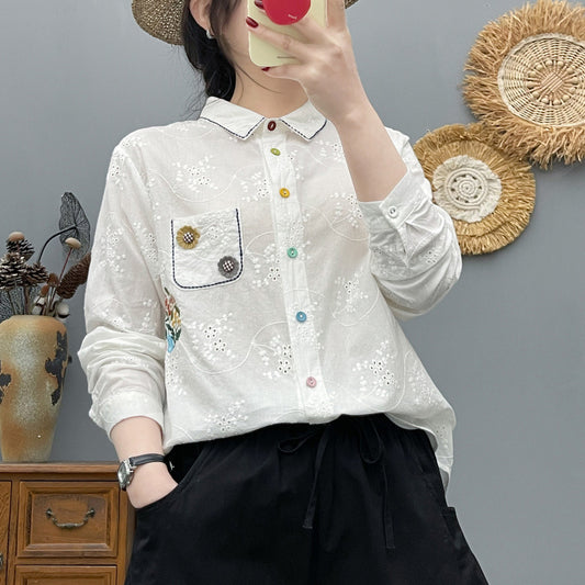 Artistic Full-Body Embroidered Butterfly Loose Shirt For Women
