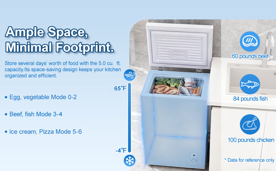 3.5 Cu.Ft Small Chest Freezer Compact Deep Freezer With 7-Level Temperature Control, Rapid Cooling, Energy Efficient & Quiet For Home, Garage, Apartment, And Kitchen, Black