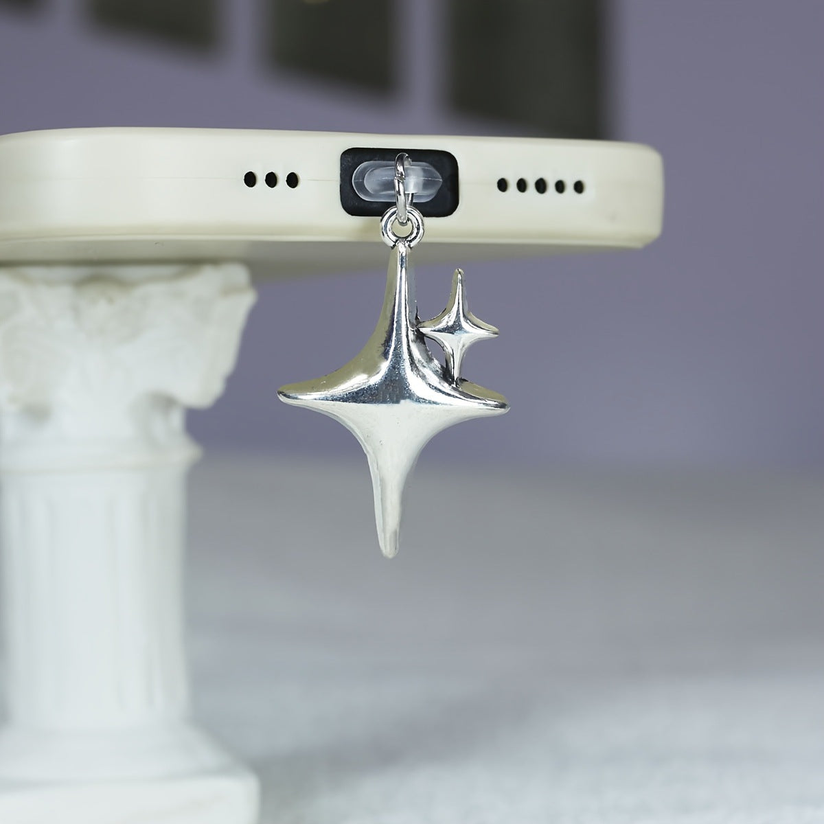 Silver Four-corner Star Dust Plug Pendant Charging Port