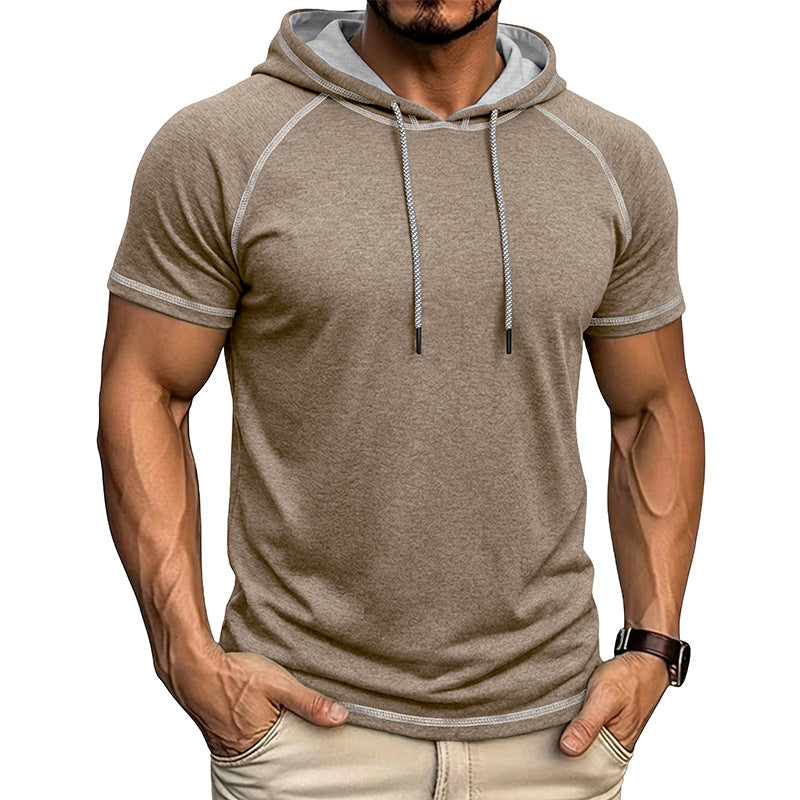 Men's Sports Fitness Hooded Short-sleeved T-shirt