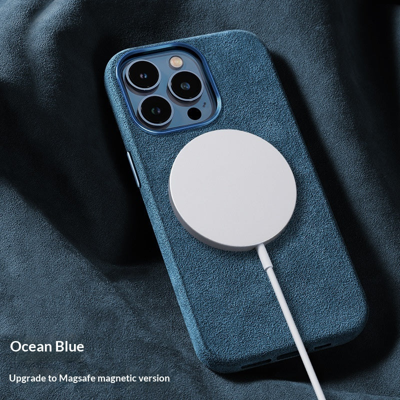 High-end Suede Magnetic Wireless Charging Leather Phone Case