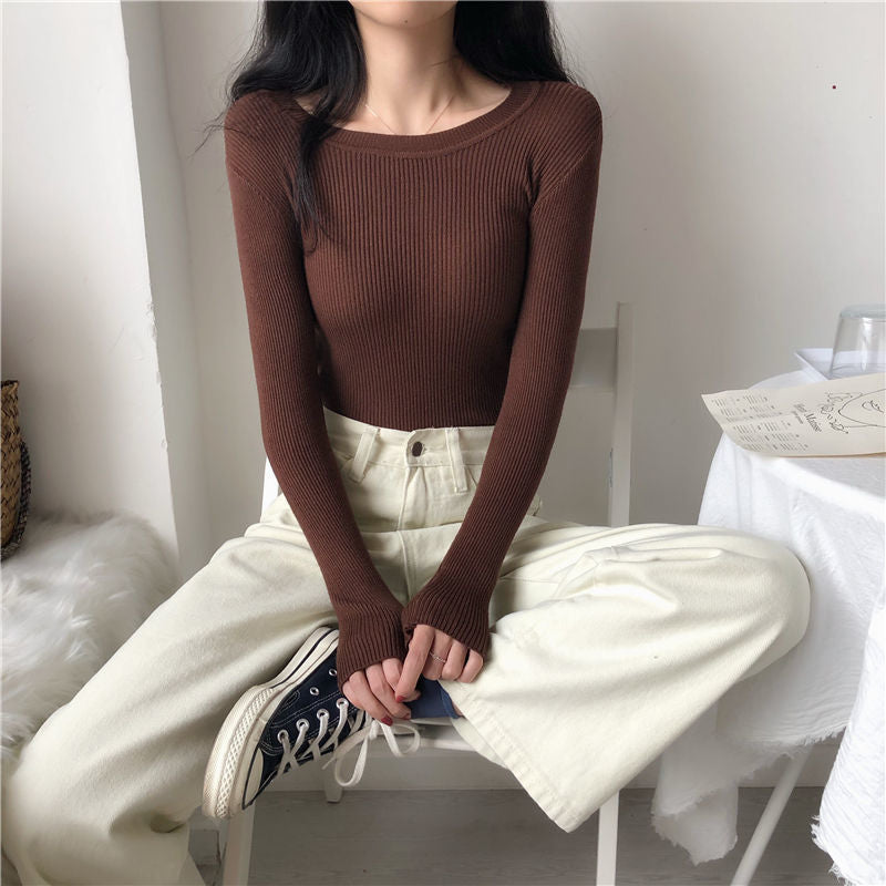 Women's Slim-fit Korean Style All-matching Pullover Thin Sweater