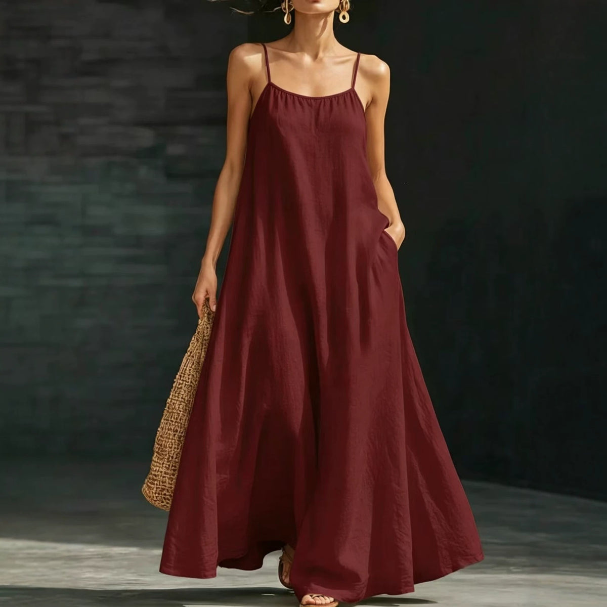 Summer New Arrival Beach Vacation Dress, Loose Flowy Spaghetti Strap Maxi Dress, Casual Holiday Style Women's Clothing