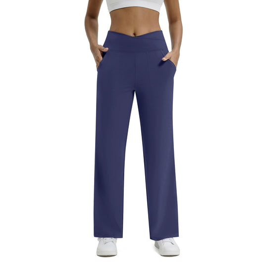 V-neck Cross-strap Pocket Fitness Yoga Seamless Casual Pants For Women
