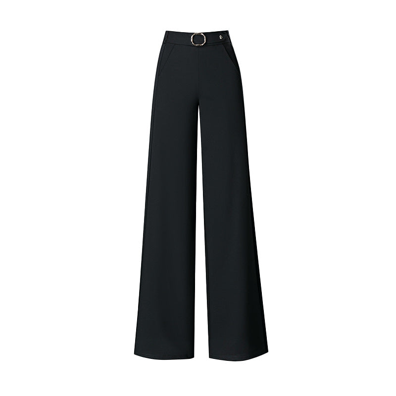 Spring Womens New Arrival Loose-fitting Straight-leg Versatile Black Wide-leg Pants