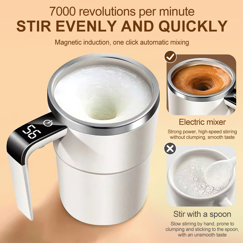 Digital Self Stirring Coffee Mug Auto Mixing Milk Tea Cup Magnetic Rechargeable White