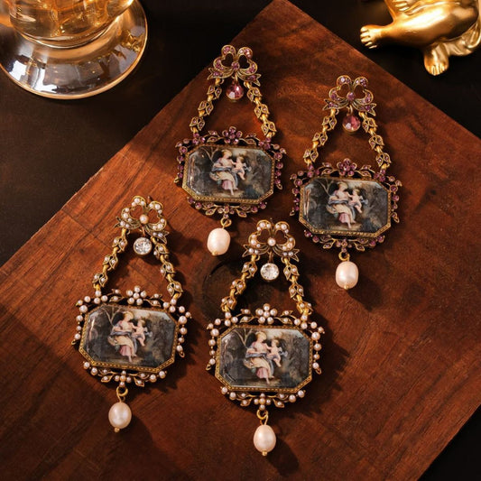 Retro-Elegant Bow Earrings Court-Style Hollowed-Out Niche Ear Accessories
