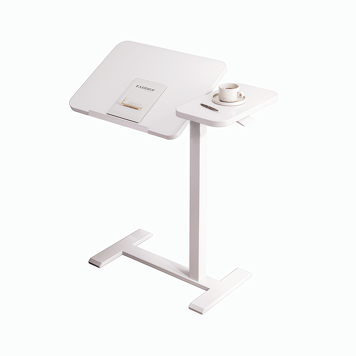 UPGRADED Overbed Bedside Desk, Mobile Rolling Laptop Stand Tilting Overbed Table With Wheels, Height Adjustable Tray Bedside Table For Laptop Bed Sofa, WHITE