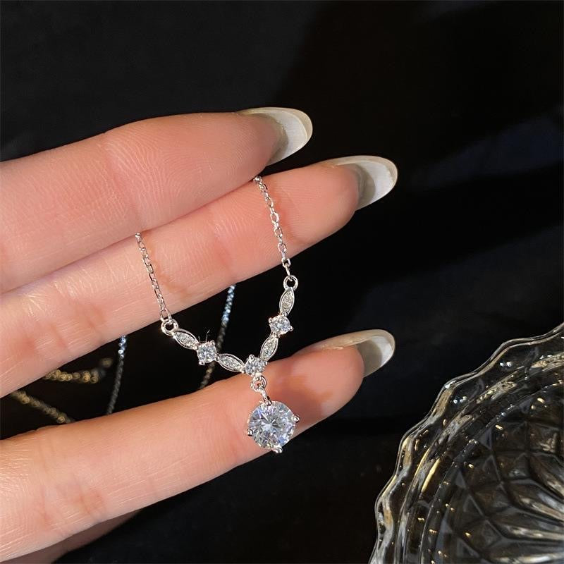 1pcs 999 Sterling Silver V-shaped Zircon Necklace, Dainty Luxury Style, Ideal For Anniversary & Birthday Gifts