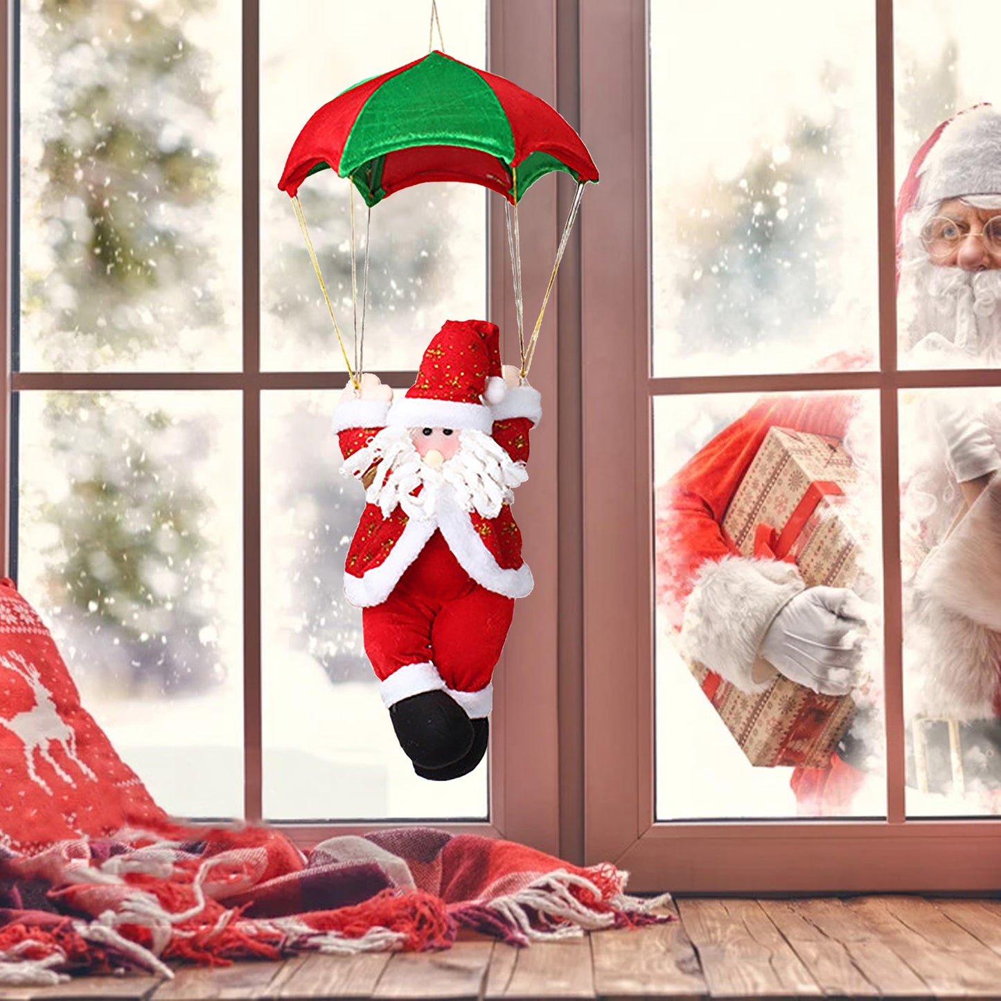 Parachute Santa Ornament Decoration Doll Santa Xmas Tree Ornament For Home Holiday Party Windows Doors