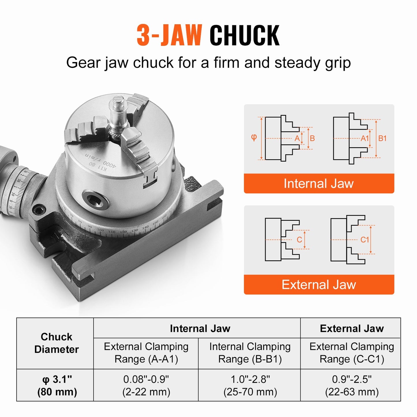 Rotary Table For Milling Machines, 4''/ 100 Mm, Horizontal Vertical Model Precision Milling Rotary Table, With 3.1''/80 Mm 3-Jaw Chuck M10 T-Bolts Nuts, For Milling Engineering Indexing Tools
