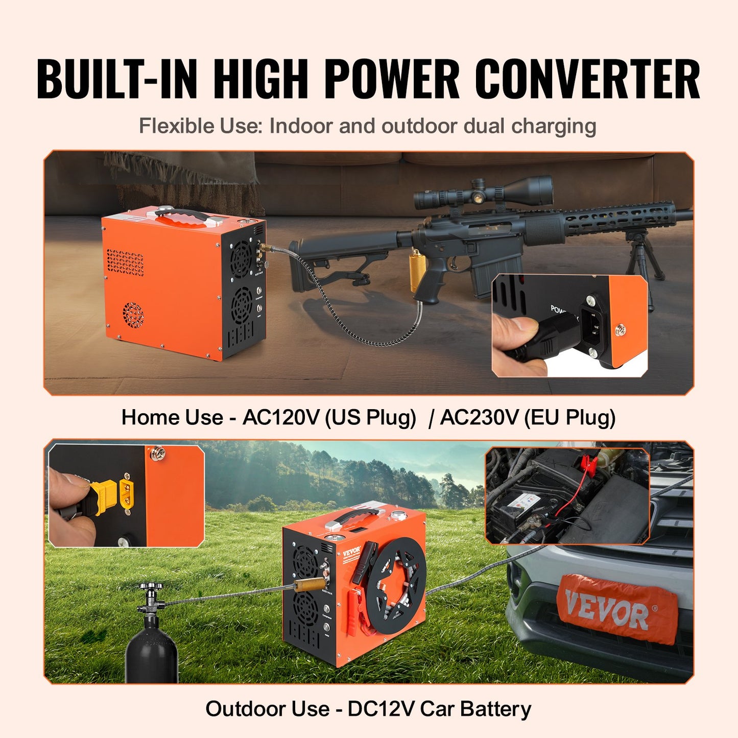PCP Air Compressor, 4500PSI/30Mpa Portable PCP Airgun Compressor - Built-in Water And Fan Cooling System, Auto-Stop | DC12V/AC120V Paintball Tank Compressor For Air Rifle, Scuba Diving Bottle