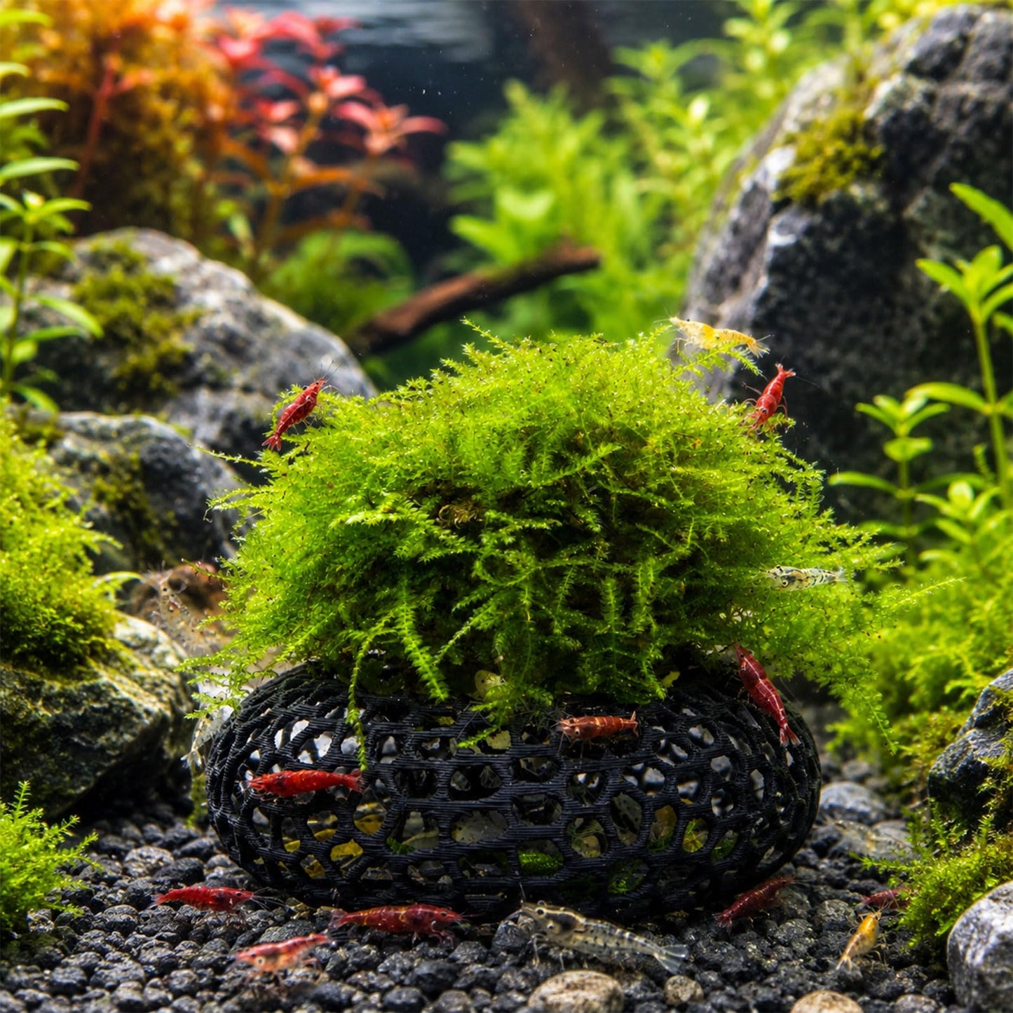 Shrimp Cave For Moss & Plants, 2-Pack Aquarium Hide For Neocaridina, Cherry &  Shrimp, Aquascape Decor For Ferns & Anubias, Black