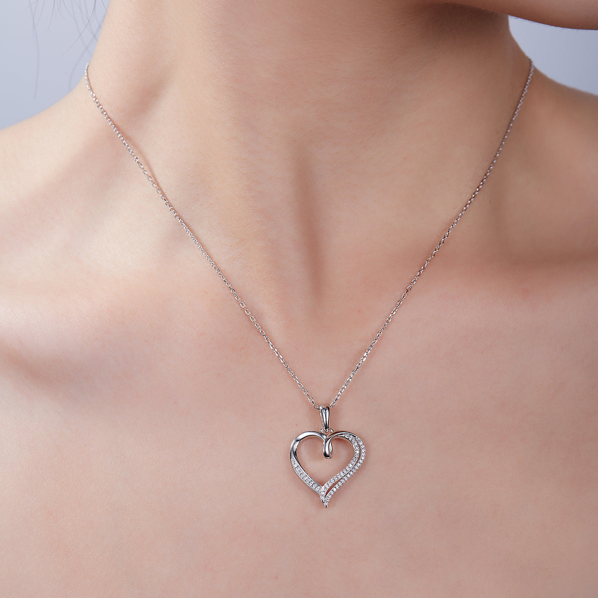 4g S925 Sterling Silver 49 Stones Moissanite Heart Necklace 45cm  Asymmetric Double Row Pendant With GRA Certificate, Platinum Plated Romantic Jewelry Gift Box Set For Women