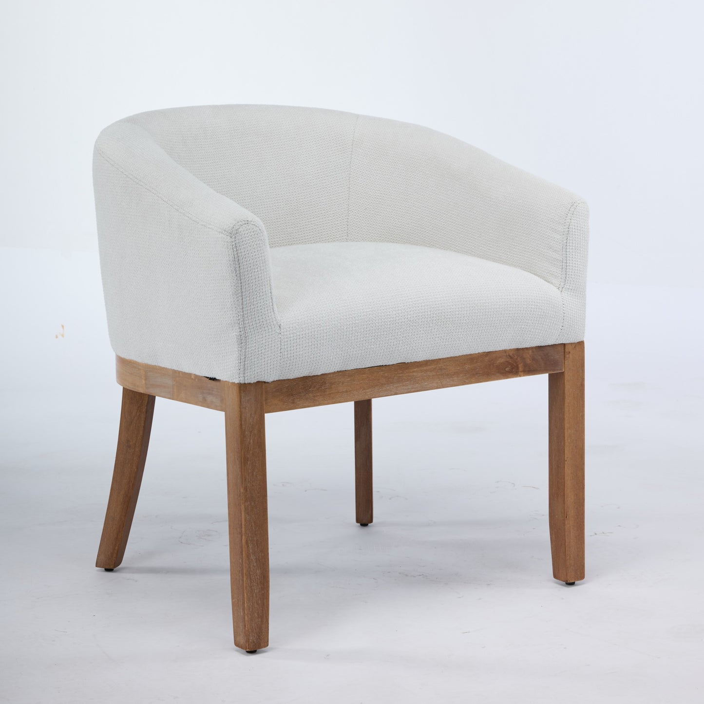 Mid Century Modern Upholstered Barrel Dining Chairs With Arms,Farmhouse Linen Kitchen & Dining Room Chairs With Natural Hardwood Frame, 19IN W Accent Chairs For Living Room,Single Pack,Beige,DE1891BG