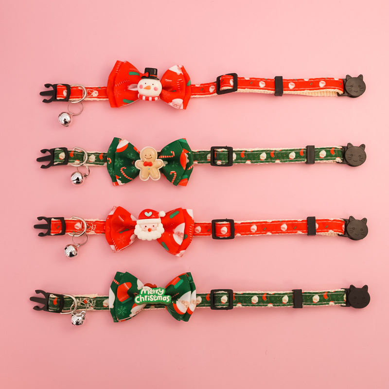 Christmas Holiday Pet Bow Ties, Collars, Dog Bows, Bells, Cat Necklaces, Anti-suffocation Safety Buckles