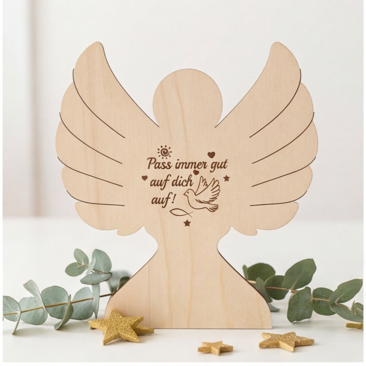 Wooden Christening Guardian Angel, Hand-Painted Wooden Angel As A Christening Gift, Decorative Angel Figurine For Table Decor And As A Christening Keepsake—Party Accessory Set