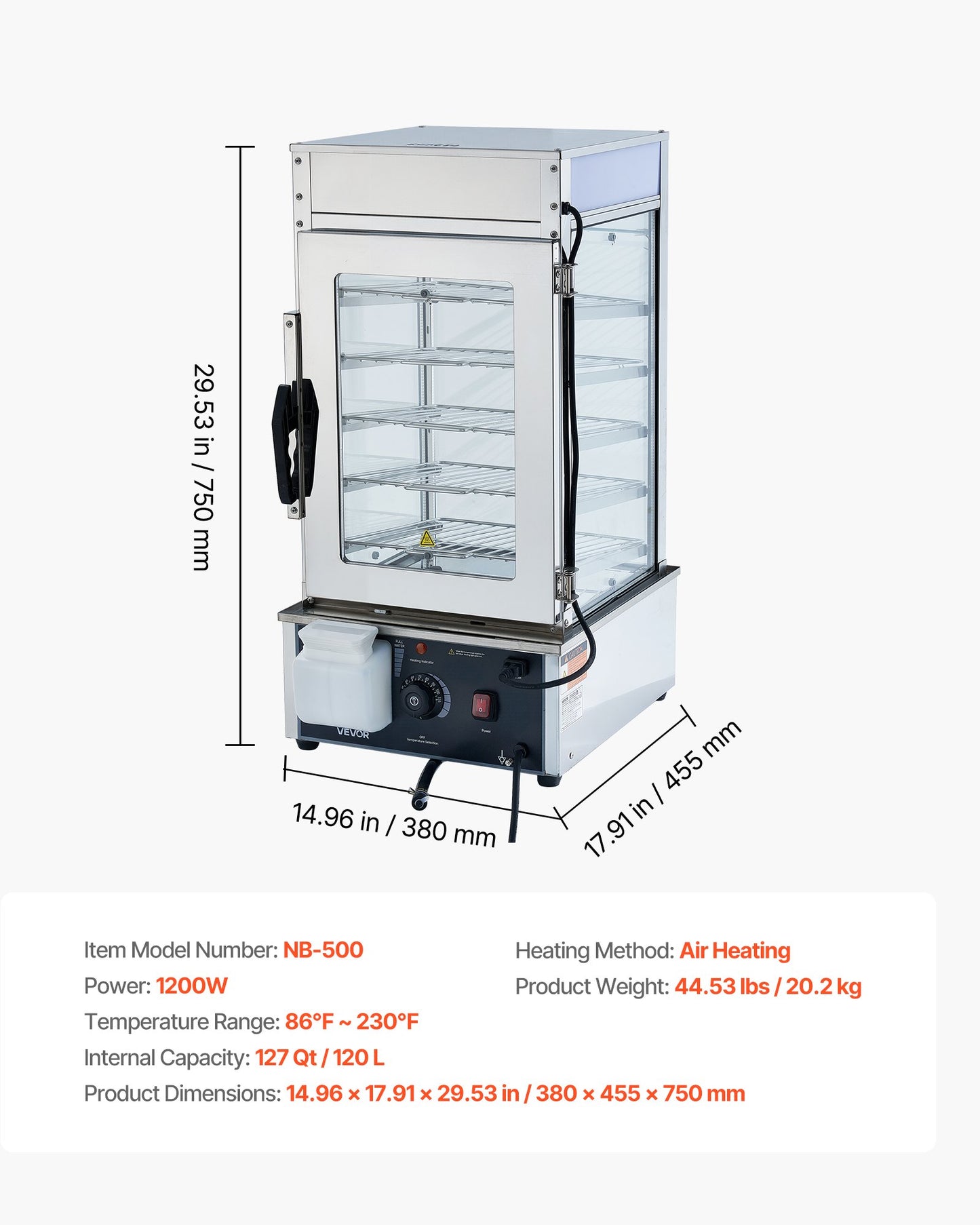5-Tier Commercial Food Warmer Display, 1200W Food Display Warmer With LED Light, Adjustable Shelf & Stainless Steel Frame, 86℉~230℉ Steam Heating, 120L For Hamburger, Pizza, Bread, Fried Chicken
