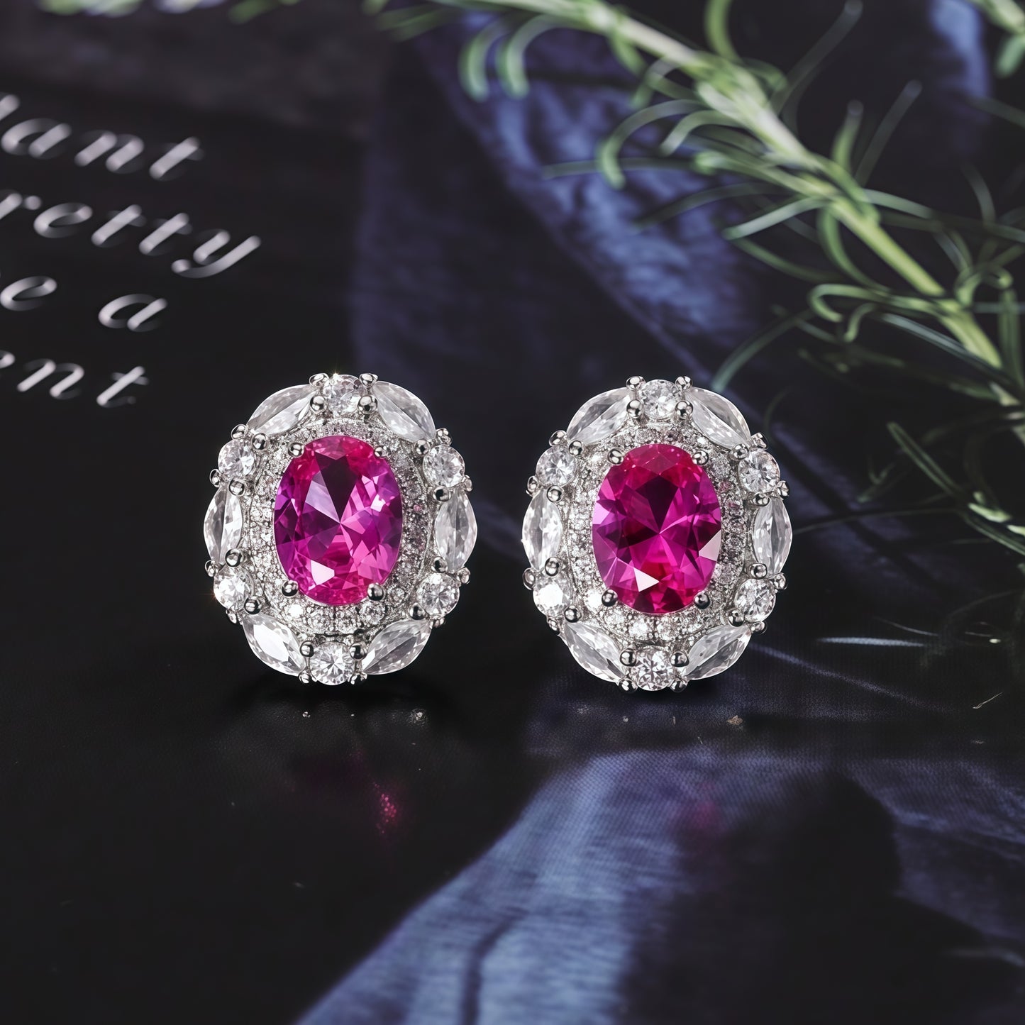 Oval Cut Hot  Ruby CZ Double Halo Stud Earrings For Women, Copper Silver Plated Pear & Round White Crystal Vintage Bridal Wedding Statement Jewelry Gift