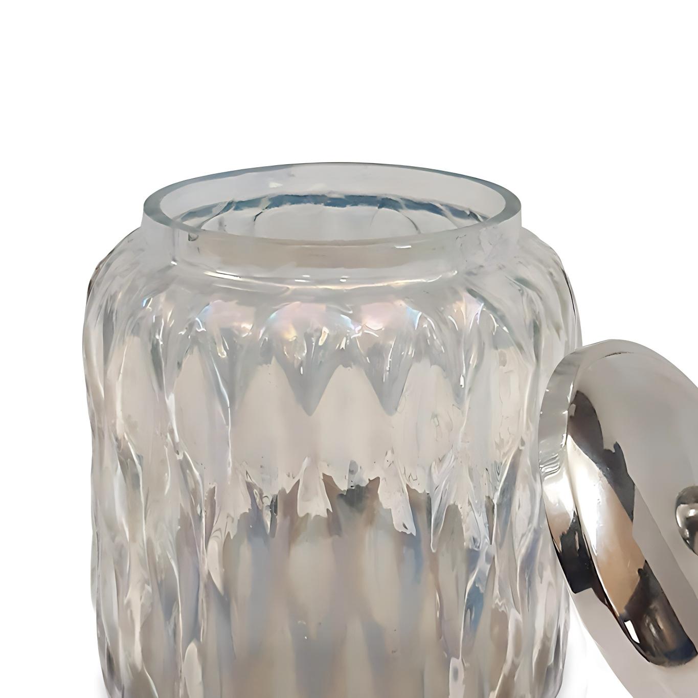Glacier Vanity Glass Jar  Stylish Storage For Cotton Swabs,Rounds,Balls,Sponges & Bath Salts  Decorative Canister For Bathroom, Bedroom Lustre Finish