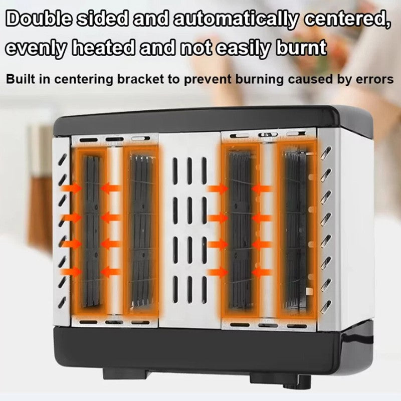 Kitchen Toaster 4 Slice Steel Variable  Defrost Reheat Extra Wide Slot