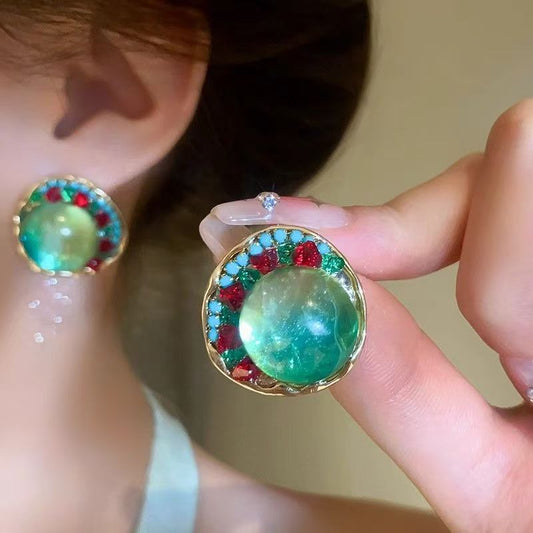 2026 New Niche Unique Earrings For Women, Exaggerated Large Designer Enamel Retro Dangle Studs, High-End Fashion Ear Jewelry