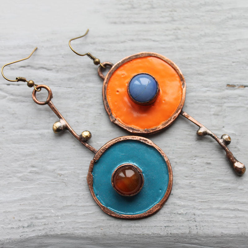 Creative Best-Selling Asymmetric Graffiti Antique Red Copper Earrings