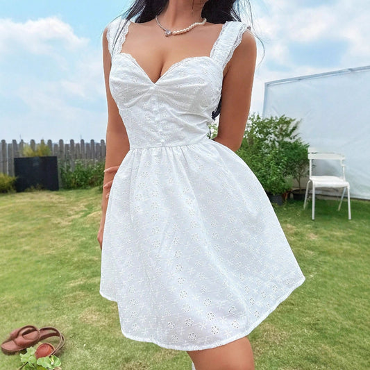 Womens Fashion V-Neck Jacquard Lace Dress