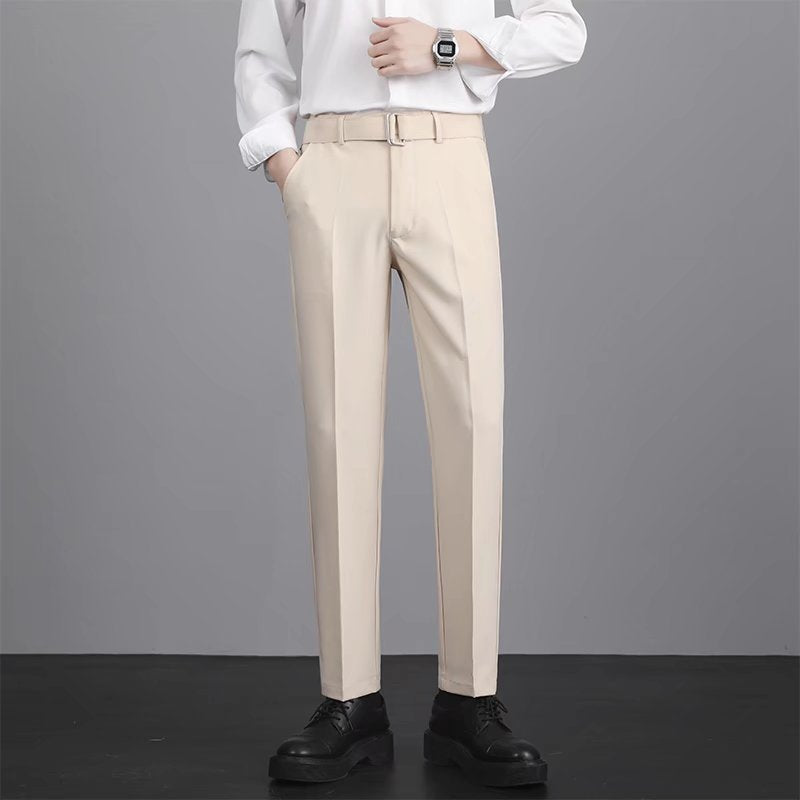 Mens Casual Korean-Style Trendy Wrinkle-Resistant Straight-Tailored Pants