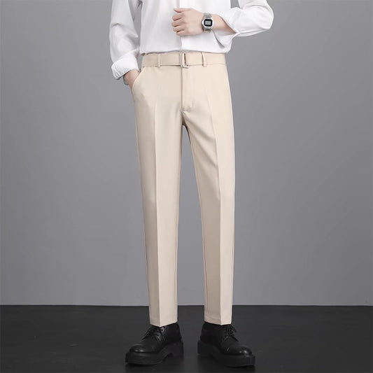 Mens Casual Korean-Style Trendy Wrinkle-Resistant Straight-Tailored Pants