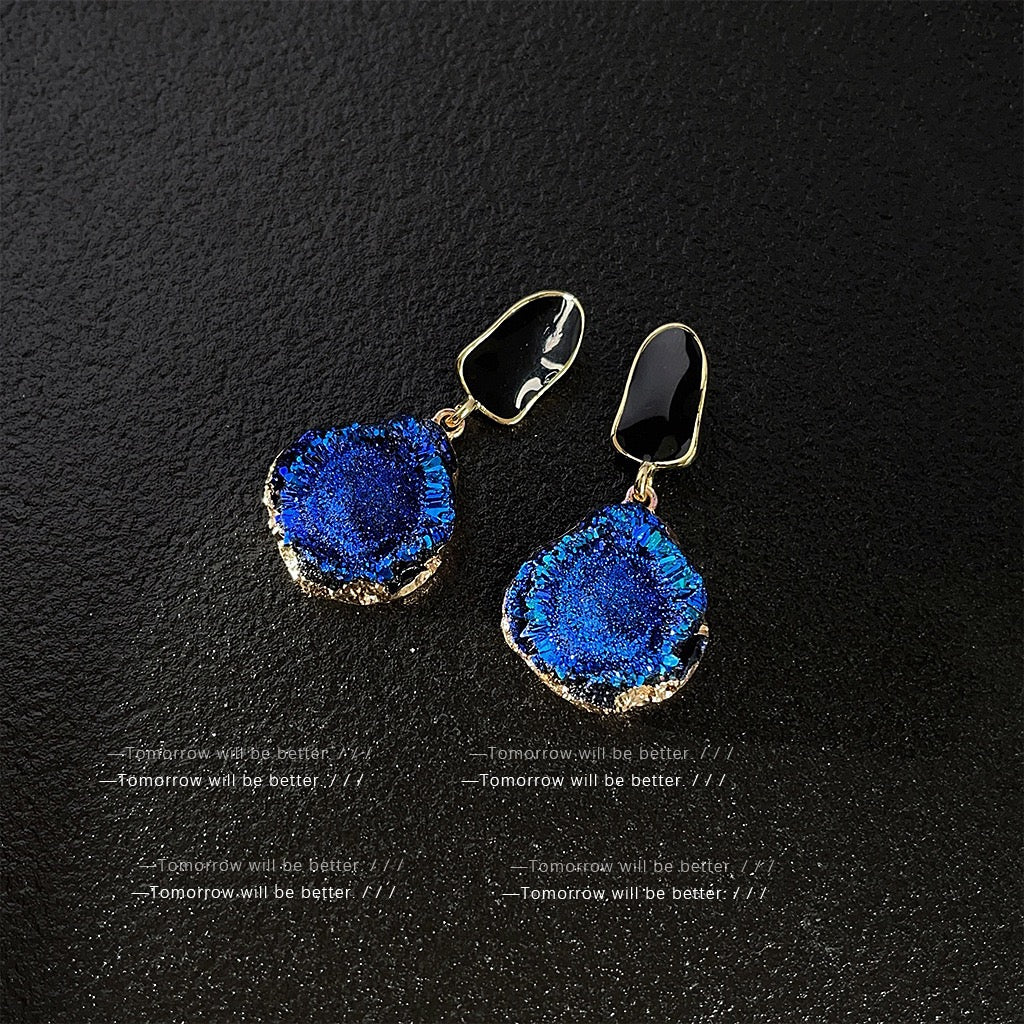 Irregular Klein Blue Enamel Earrings For Women Korean Style Niche Elegant Stud Earrings
