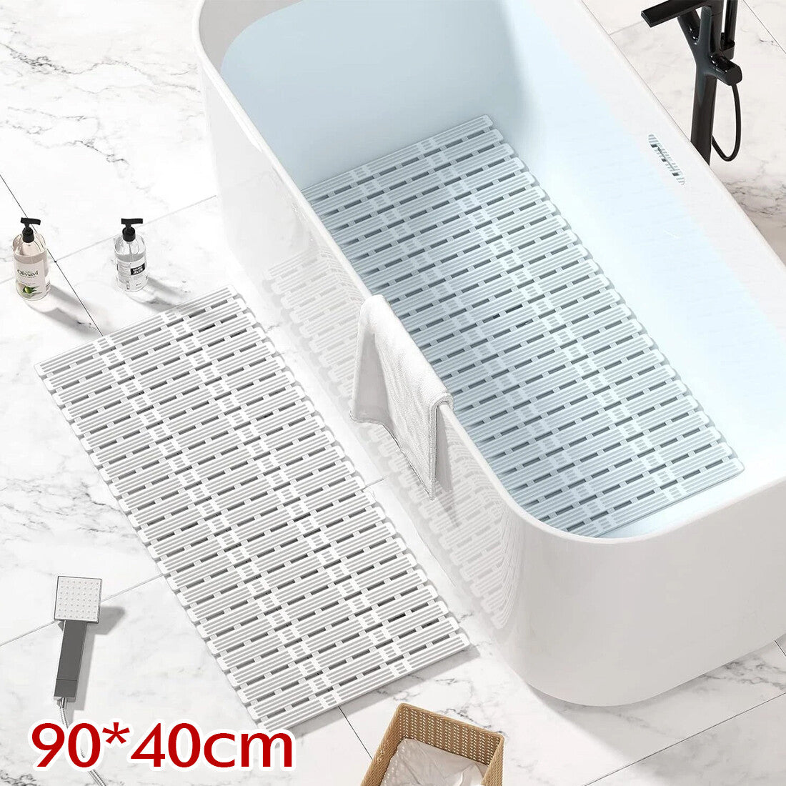 Non Slip Bath Mat Extra Large Shower Mat Bathtub Anti-Mold Rubber Strong Suction