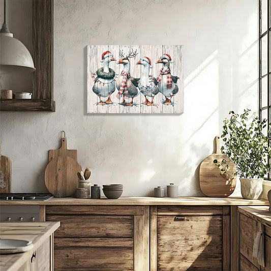 Framed Vintage Duck Wall Art Print, Christmas With Ornaments  Watercolor Canvas Poster Wall Decor, Country Wildlife Bird Illustration For Farmhouse Living Room Kitchen Bedroom Decor 20x28 Inch